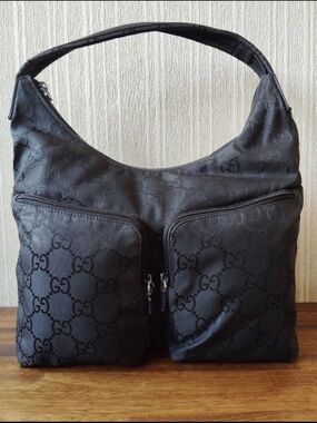 Gucci Black GG Jacquard Hobo Bag